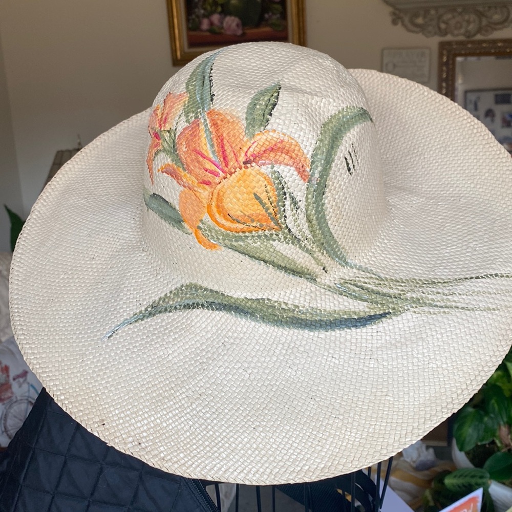 Hand painted floral straw hat